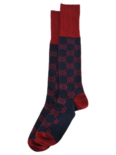 Shop Gucci Interlocking G Socks In Red Blue