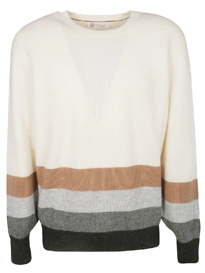 Shop Brunello Cucinelli Striped Sweater In White