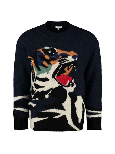 Shop Kenzo Long-sleeved Crew-neck Sweater In Blue
