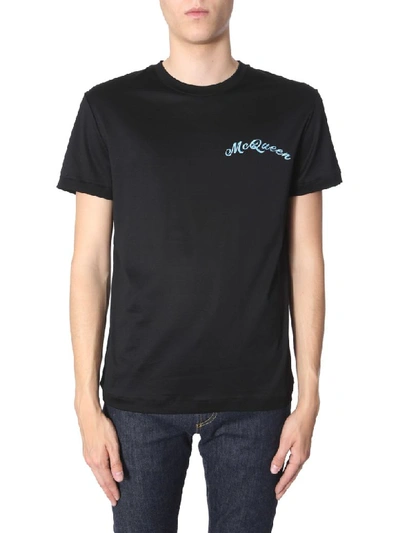 Shop Alexander Mcqueen T-shirt With Embroidered Logo In Nero