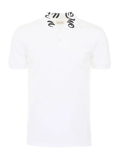 Shop Alexander Mcqueen Polo Shirt With Logo Embroidery In White Mix (white)