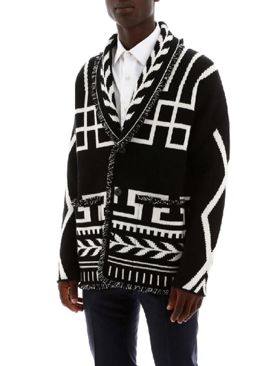 Shop Alanui Lapponia Cardigan In White Black (black)