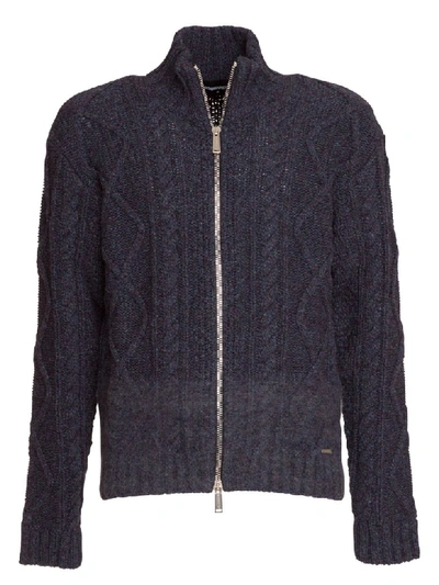 Shop Dsquared2 Cable Knit Cardigan In Blu