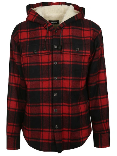 Shop Dsquared2 Hooded Shirt In Red/black