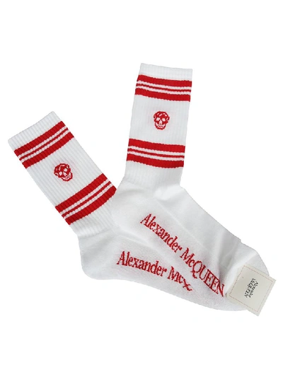 Shop Alexander Mcqueen Skull Knitted Socks In White Red