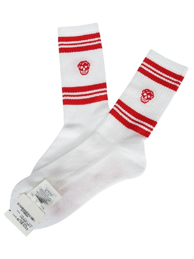 Shop Alexander Mcqueen Skull Knitted Socks In White Red