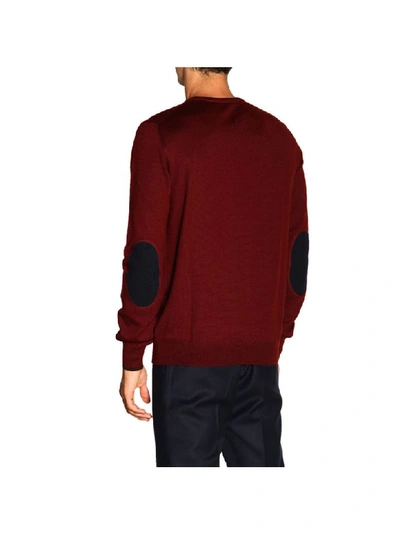 Shop Fay Sweater In Merinos Wool With Long Sleeves And Contrasting Patches In Burgundy