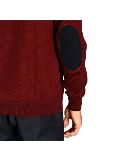 Shop Fay Sweater In Merinos Wool With Long Sleeves And Contrasting Patches In Burgundy