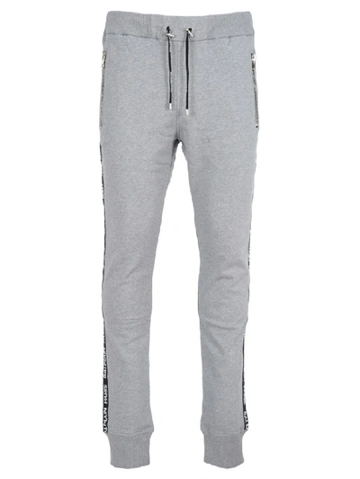 Shop Balmain Side Logo Band Sweatpants In Grey