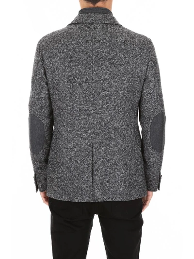 Shop Cc Collection Corneliani Herringbone Blazer With Plastron In Grey Black (grey)