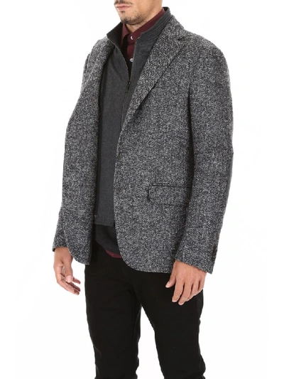 Shop Cc Collection Corneliani Herringbone Blazer With Plastron In Grey Black (grey)