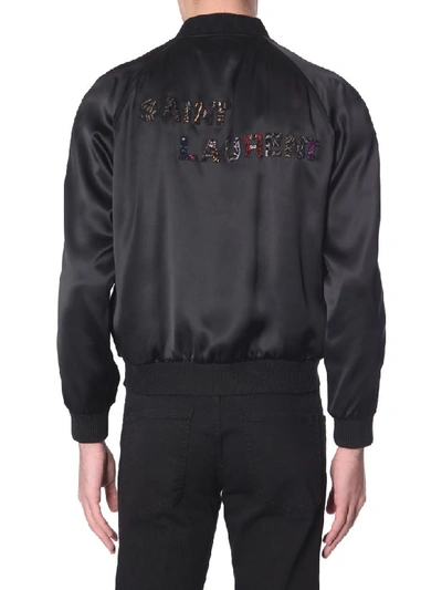 Shop Saint Laurent Varsity Satin Jacket In Nero