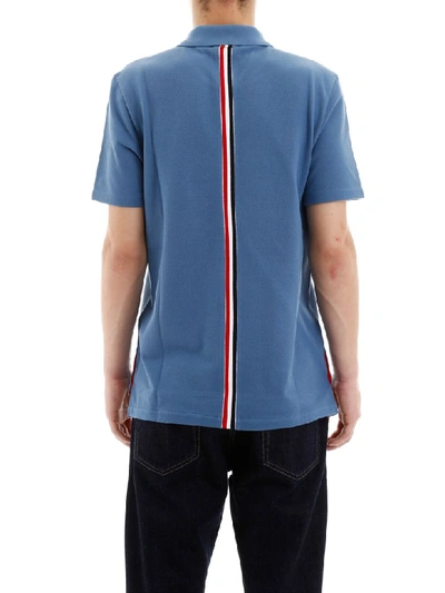 Shop Thom Browne Polo Shirt With Ribbon On The Back In Dark Blue (light Blue)