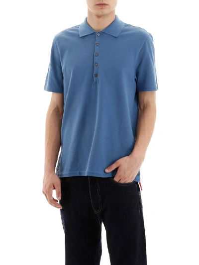 Shop Thom Browne Polo Shirt With Ribbon On The Back In Dark Blue (light Blue)