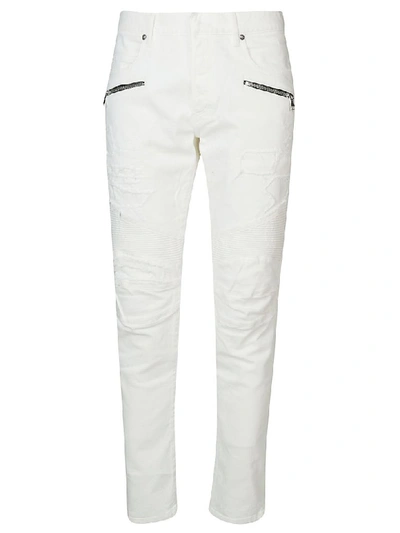Shop Balmain Cotton Trousers In White