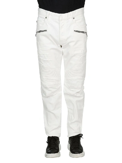 Shop Balmain Cotton Trousers In White