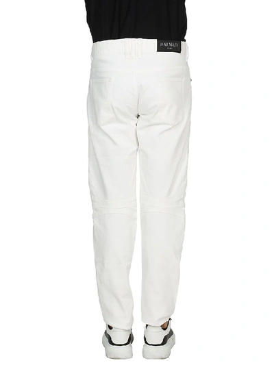 Shop Balmain Cotton Trousers In White