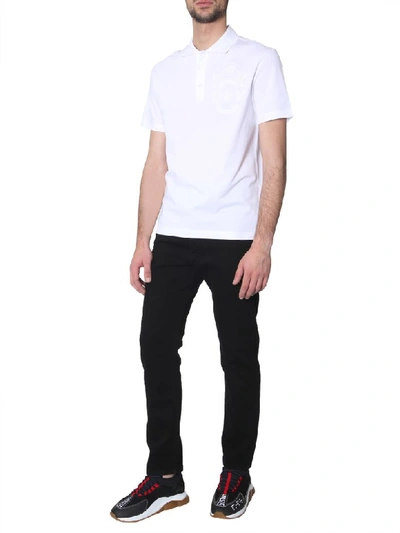 Shop Versace Cotton Pique Polo T-shirt In Bianco
