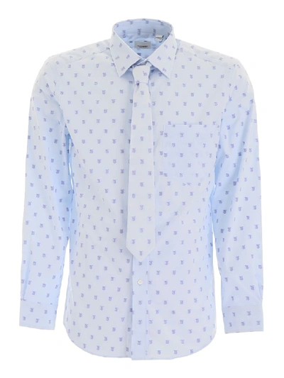 Shop Burberry Shirt And Tie Set In Pale Blue Ip Pat (light Blue)