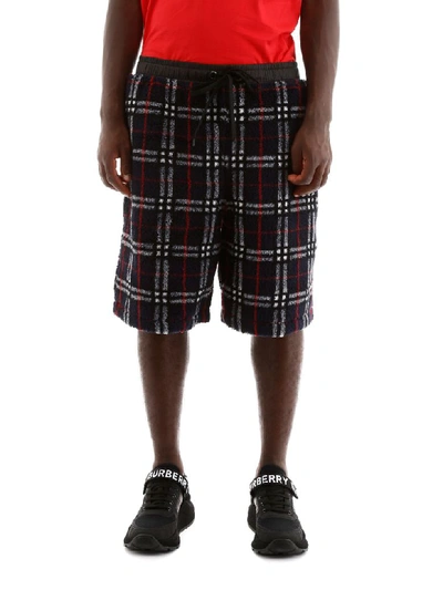 Shop Burberry Faux Shearling Keaton Bermuda Shorts In Navy Ip Check (blue)