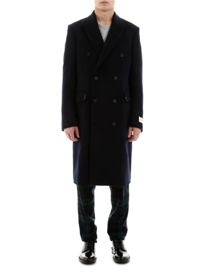 Shop Golden Goose Double-breasted Coat In Navy (blue)