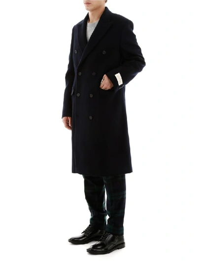 Shop Golden Goose Double-breasted Coat In Navy (blue)