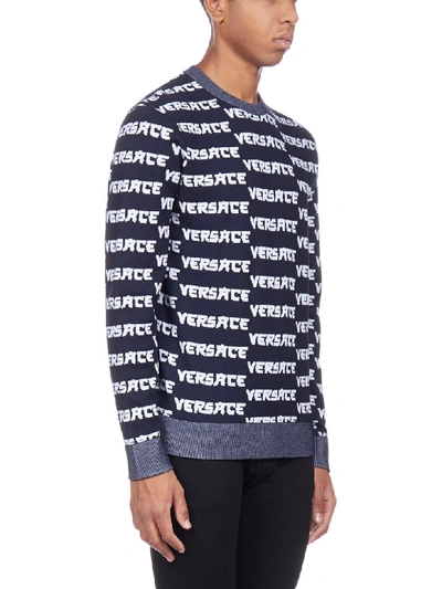 Shop Versace Sweater In Navy Bianco