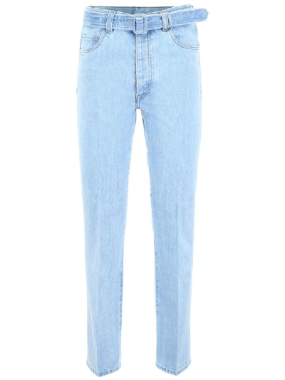 Shop Prada Jeans With Belt In Sky (light Blue)