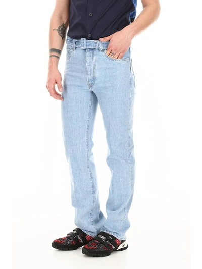 Shop Prada Jeans With Belt In Sky (light Blue)