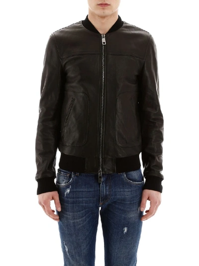 Shop Dolce & Gabbana Leather Jacket In Nero (black)