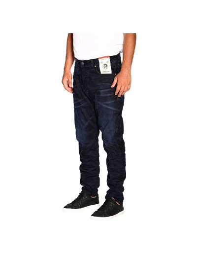 Shop Diesel D-vider Stretch Jeans With Low Crotch And Velvet Treatment In Blue