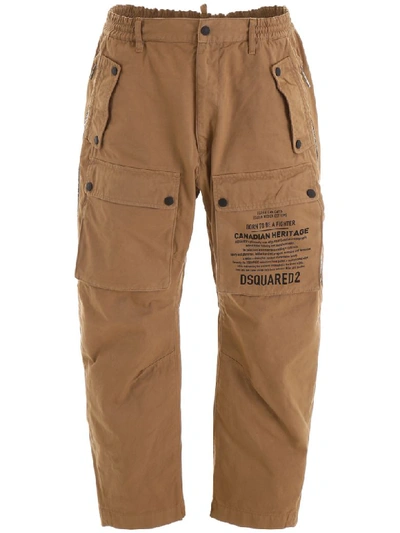 Shop Dsquared2 Cargo Trousers With Logo In Camel (brown)