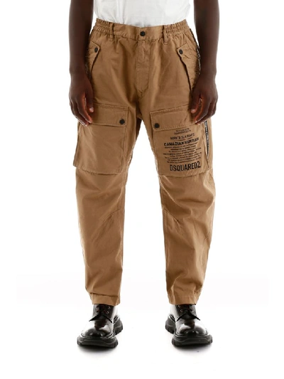 Shop Dsquared2 Cargo Trousers With Logo In Camel (brown)