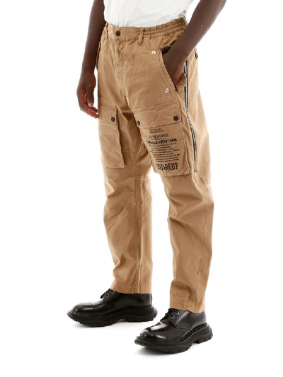 Shop Dsquared2 Cargo Trousers With Logo In Camel (brown)