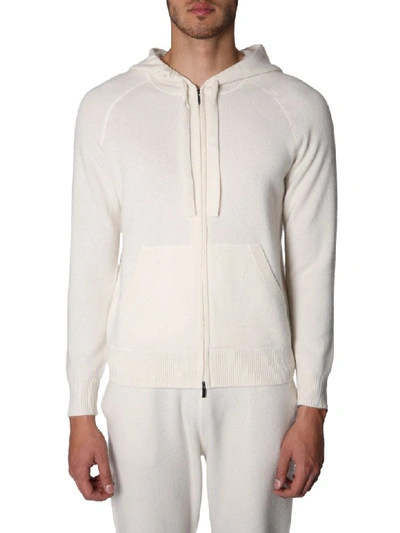 Shop Z Zegna Sweatshirt With Zip And Hood In Bianco