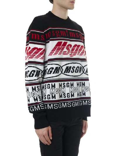 Shop Msgm Black White And Red Wool Blend Sweater In Black/red/white