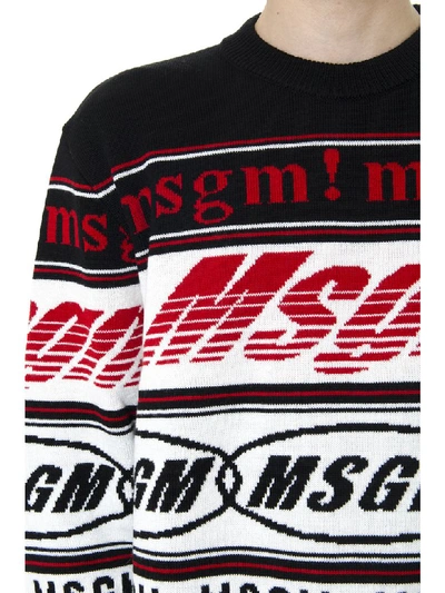 Shop Msgm Black White And Red Wool Blend Sweater In Black/red/white