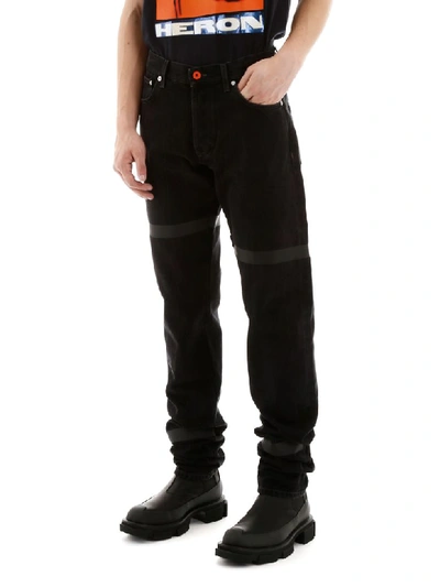 Shop Heron Preston Jeans With Tapes In Black Clay Wash Anthracite (black)