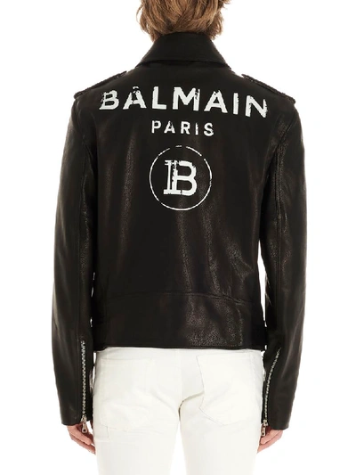 Balmain Back Logo Leather Jacket In Black | ModeSens