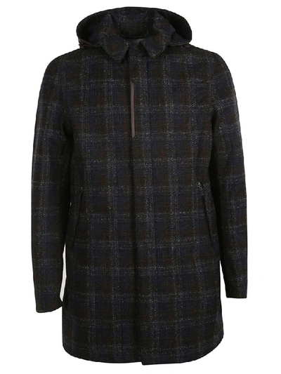 Shop Herno Checked Detail Parka In Black/blue