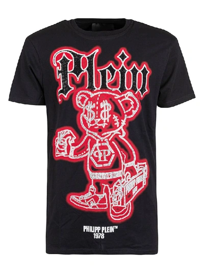 Shop Philipp Plein Teddy Bear Round Neck T-shirt In Black/red