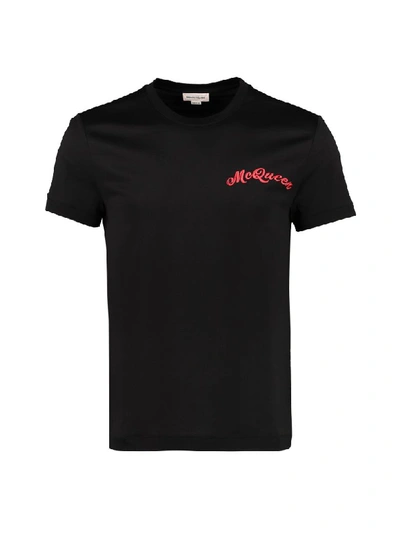 Shop Alexander Mcqueen Logo Embroidery Cotton T-shirt In Black