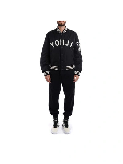 Shop Y-3 Yohji Letter Black Bomber With Felt Front Writing In Nero