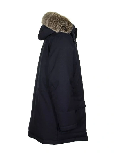 Shop Fay Parka Jacket Whit Fox Fur In Dark Blue