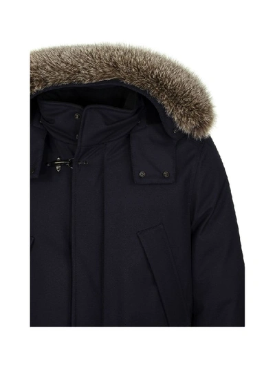 Shop Fay Parka Jacket Whit Fox Fur In Dark Blue