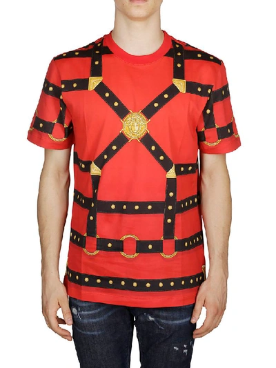 Shop Versace Medusa Belt Print T-shirt In Red Black