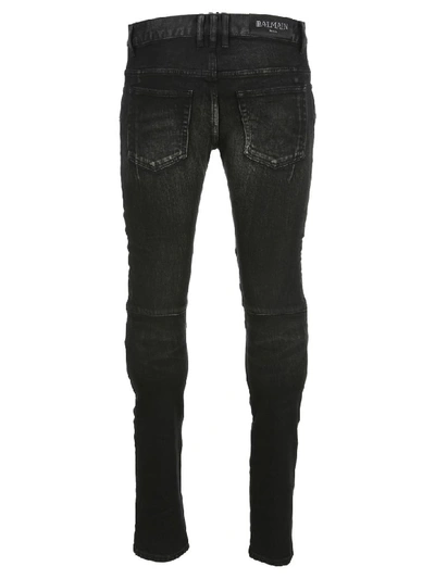 Shop Balmain Slim Fit Biker Jeans In Black