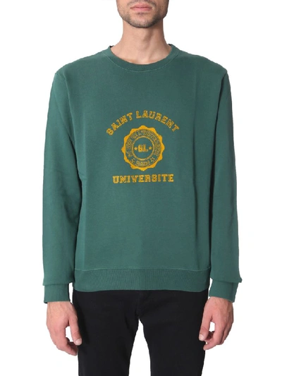 Shop Saint Laurent University Print Sweatshirt In Verde