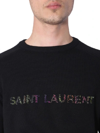 Shop Saint Laurent Sweater With Embroidered Logo In Nero