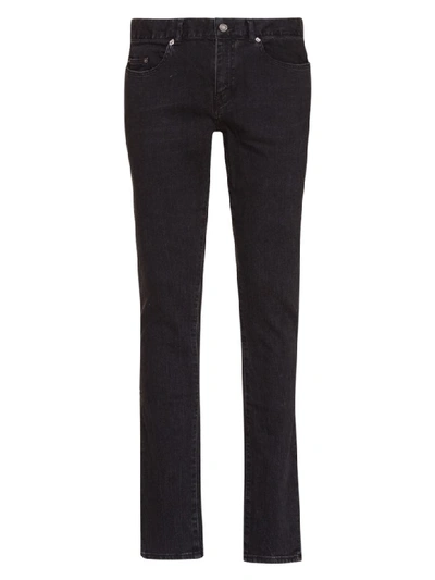 Shop Saint Laurent Saint Lauren Distressed Skinny Jeans In Deep Black Stretch Denim In Nero